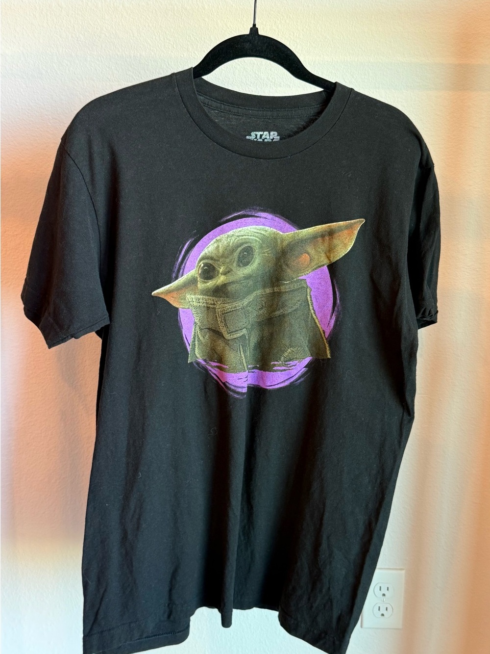 Star Wars Black Tee with Green Grogu and Purple Accent